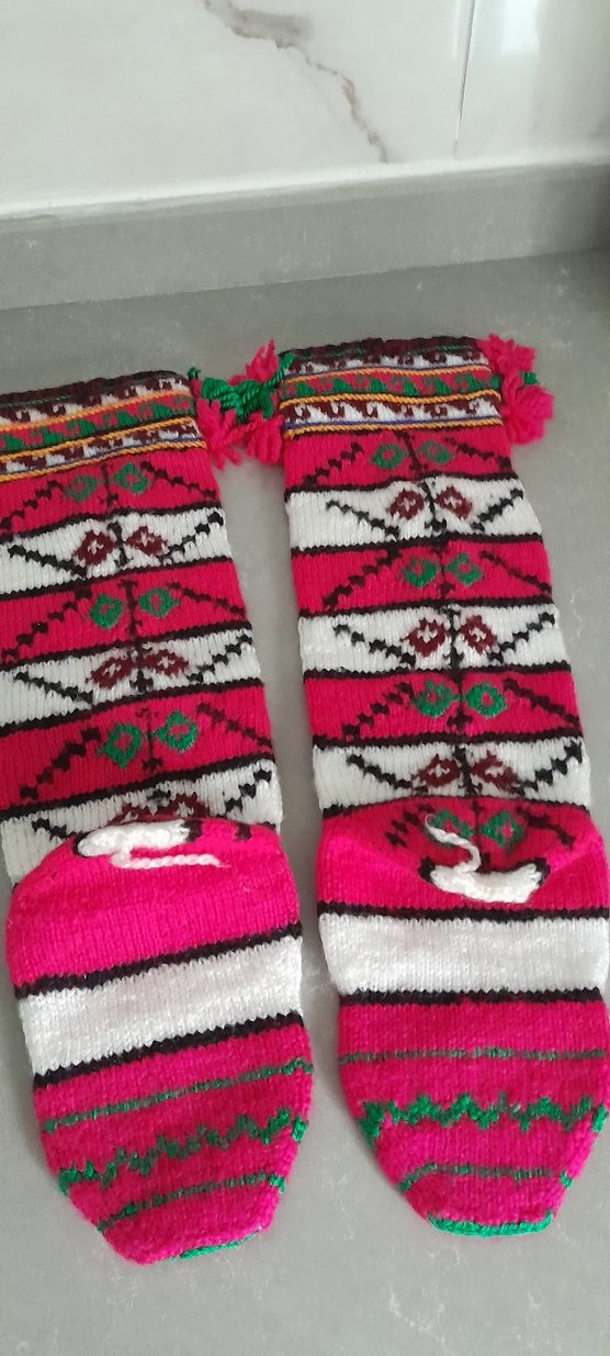 Renkli Nakışlı Yün  Örgü köy çorabı - Görsel 5