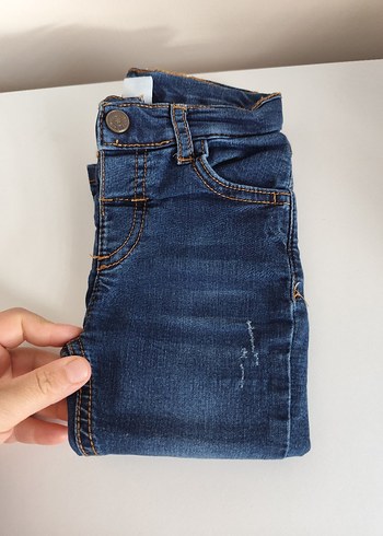 Erkek Koyu Mavi Düğmeli Slim Denim Pantolon