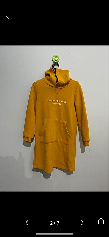 Defacto çocuk hardal kapüşonlu sweat elbise 7-8Y