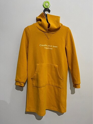 çocuk hardal kapüşonlu sweat elbise 7-8Y