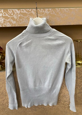 Bız mavisi Boğazlı Triko Kadın Kazak - Görsel 2