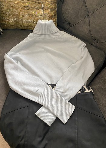 Bız mavisi Boğazlı Triko Kadın Kazak - Görsel 3