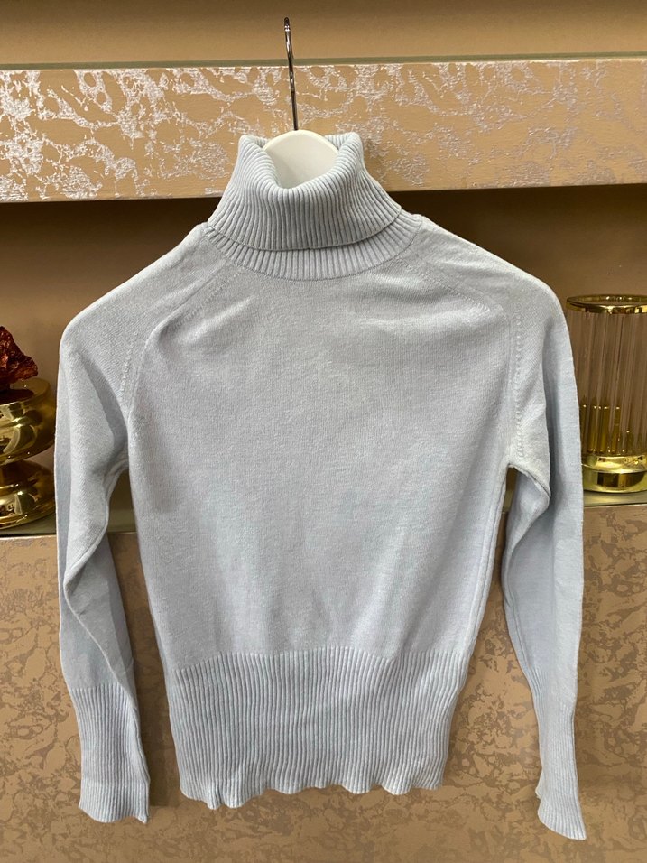 Bız mavisi Boğazlı Triko Kadın Kazak - Görsel 2