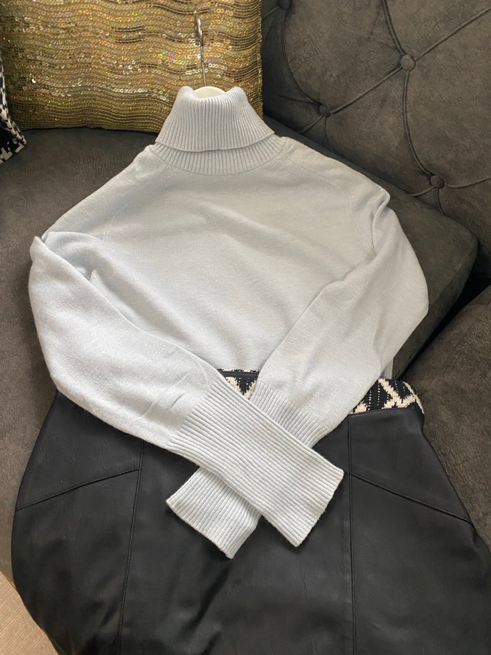 Bız mavisi Boğazlı Triko Kadın Kazak - Görsel 3