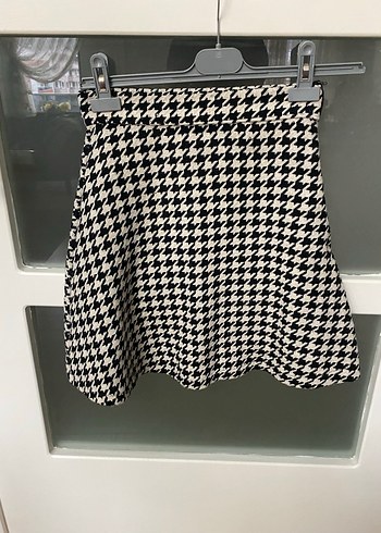 Beyaz Ekose Pilili Mini Etek - Görsel 6