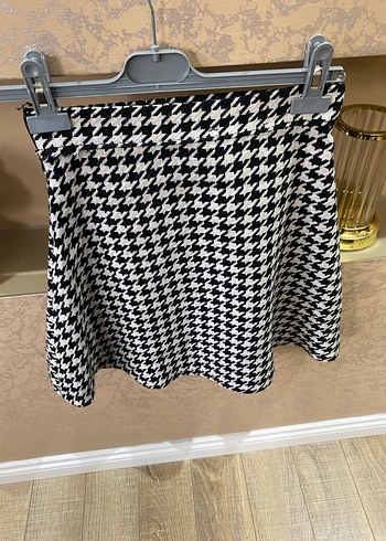 Beyaz Ekose Pilili Mini Etek - Görsel 5