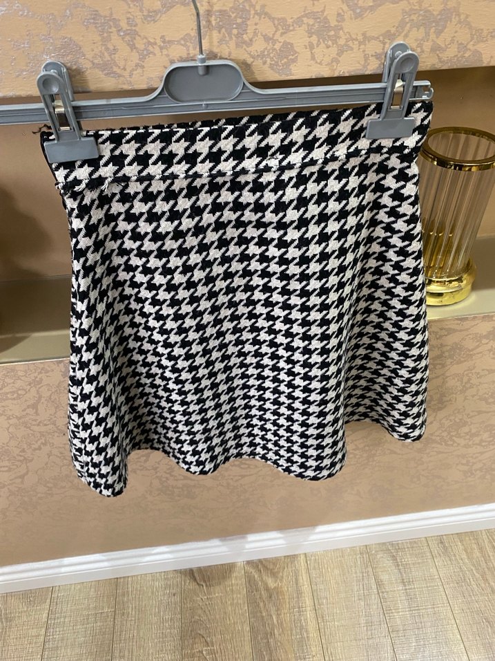 Beyaz Ekose Pilili Mini Etek - Görsel 5