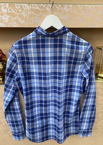 Kadın Mavi Ekose Uzun Kollu Gömlek - Görsel 4
