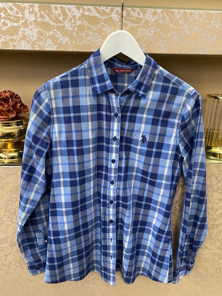 Kadın Mavi Ekose Uzun Kollu Gömlek - Görsel 2