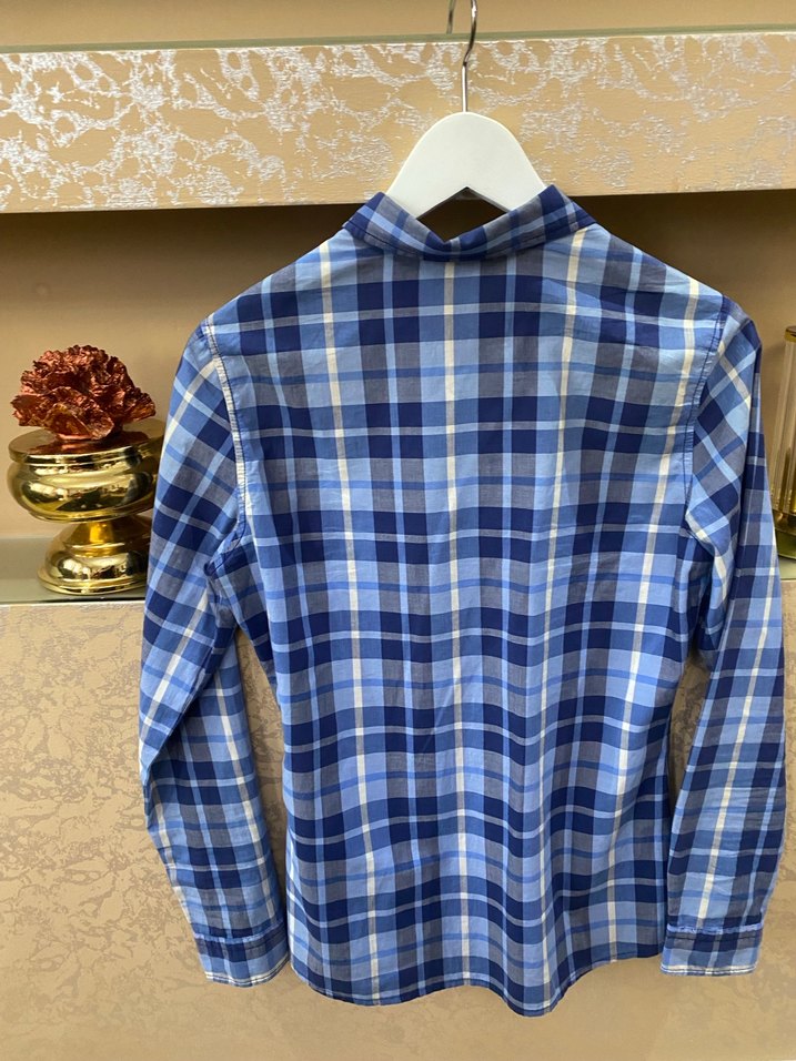 Kadın Mavi Ekose Uzun Kollu Gömlek - Görsel 3