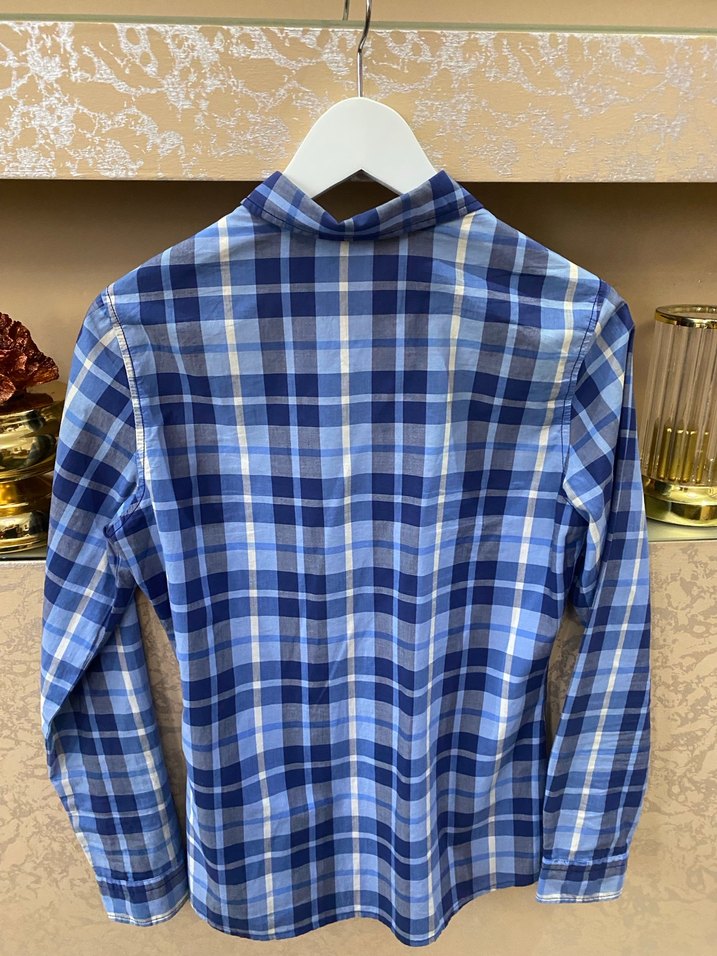 Kadın Mavi Ekose Uzun Kollu Gömlek - Görsel 4