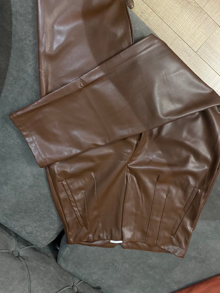 Kahverengi Deri Kemerli Midi Pantolon - Görsel 4