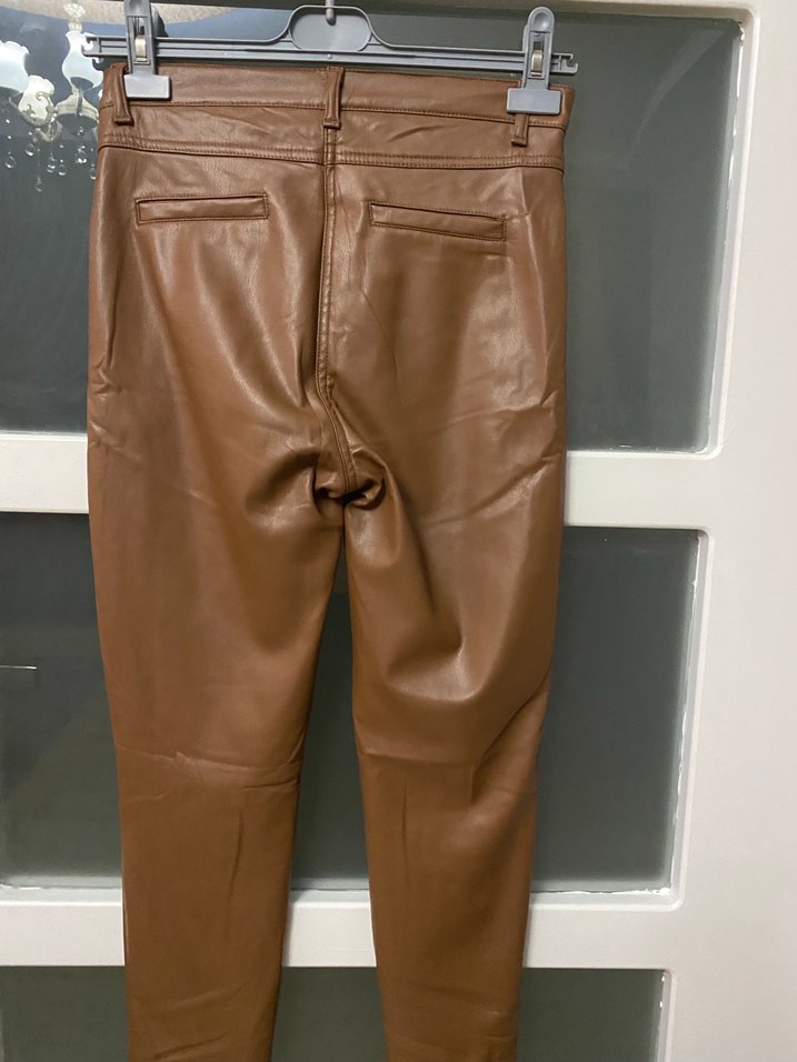 Kahverengi Deri Kemerli Kadın Pantolon - Görsel 3
