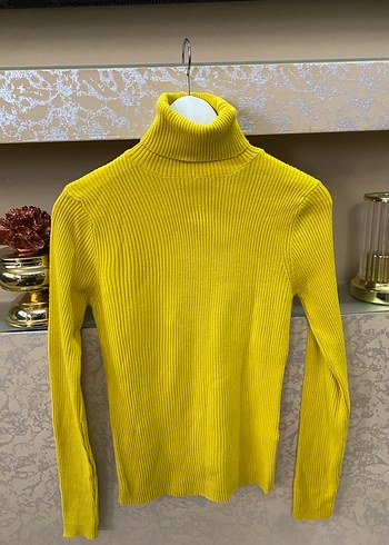 Sarı Kadın Boğazlı Triko Kazak - Görsel 2