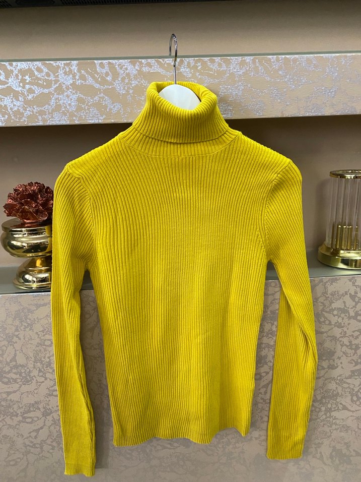 Sarı Kadın Boğazlı Triko Kazak - Görsel 2