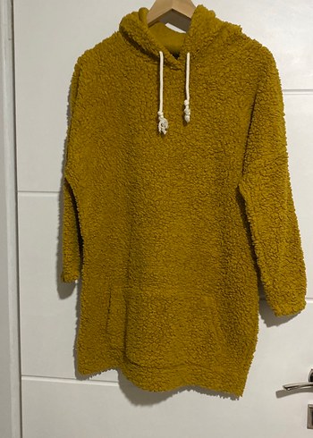 Diğer Hardal Sarisi Pelus Kapusonlu Tunik