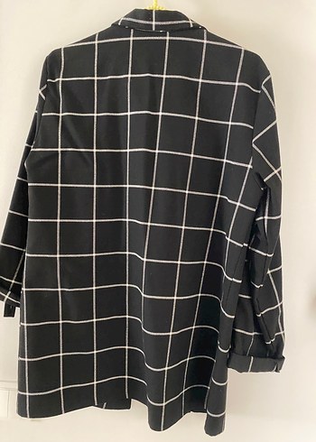 l Beden siyah Renk Düğmeli Siyah Ekose Midi Blazer