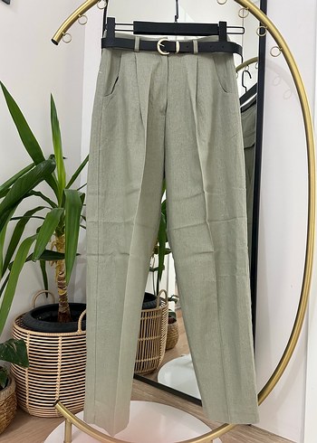 Zara Kemerli Keten Kadın Midi Pantolon