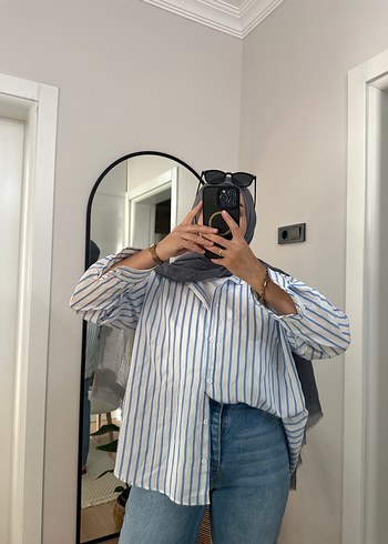 Zara Kadın Çizgili Denim Gömlek