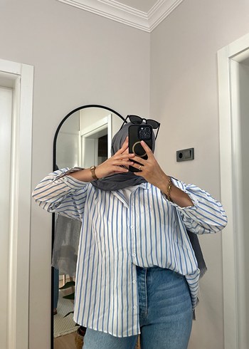 Kadın Çizgili Denim Gömlek