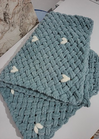 Gri Nakışlı Örgü Çocuk Battaniyesi - Görsel 4