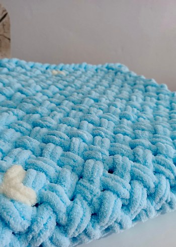 Mavi Örgü bebek Battaniyesi - Görsel 4