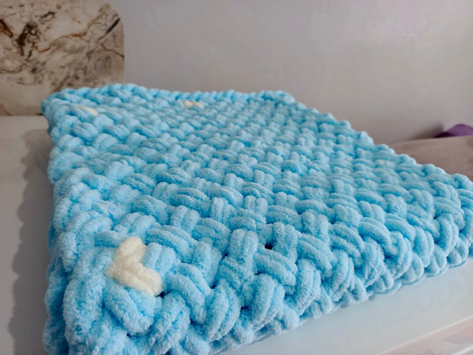 Mavi Örgü bebek Battaniyesi - Görsel 4