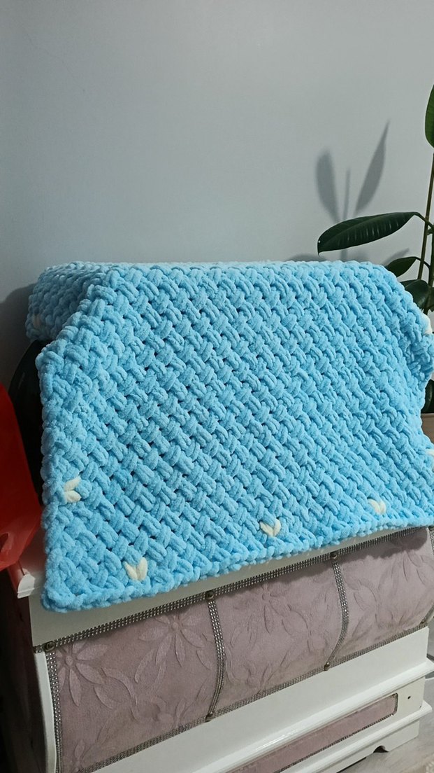 Mavi Örgü bebek Battaniyesi - Görsel 3