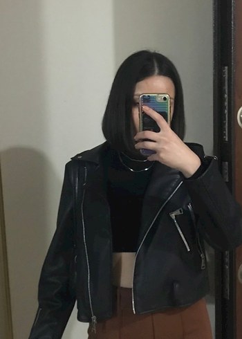 Kadın Siyah Deri Kemerli Ceket - Görsel 2