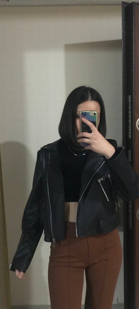 Kadın Siyah Deri Kemerli Ceket - Görsel 2