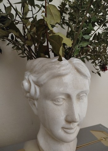 Beyaz Yüz Figürlü vazo saksı - Görsel 2