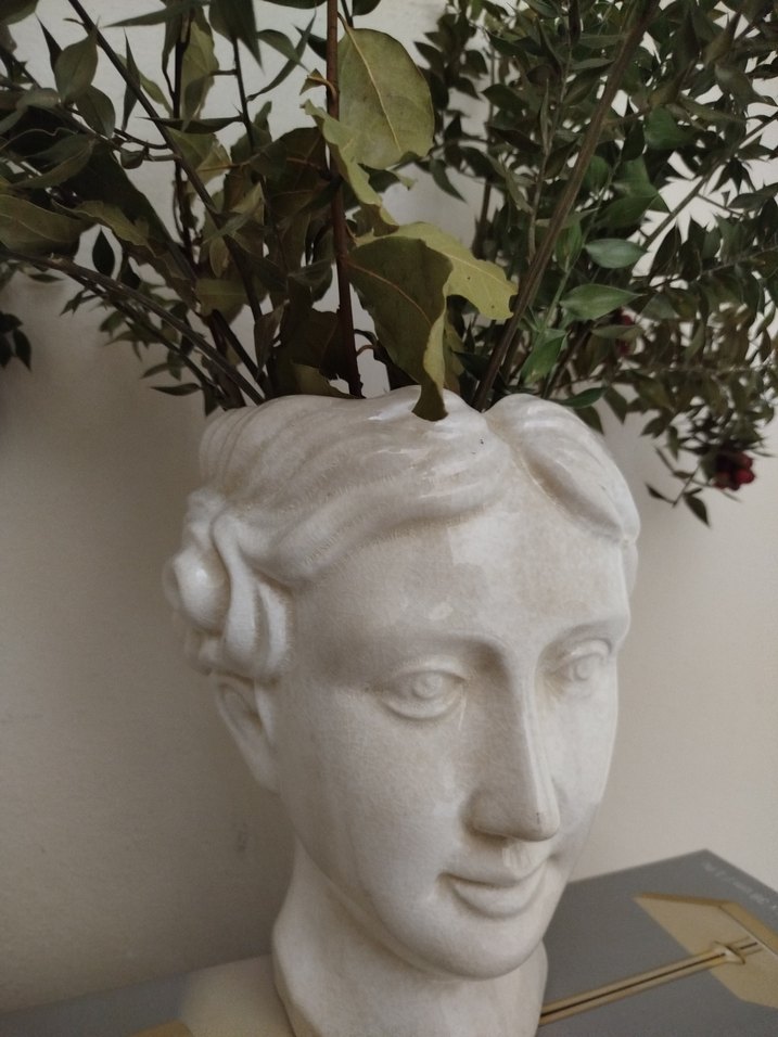 Beyaz Yüz Figürlü vazo saksı - Görsel 2