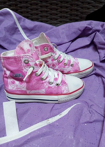 27 Beden Desenli (LOL) Bağcıklı Yüksek Converse Kız Çocuk Spor Ayakkabı
