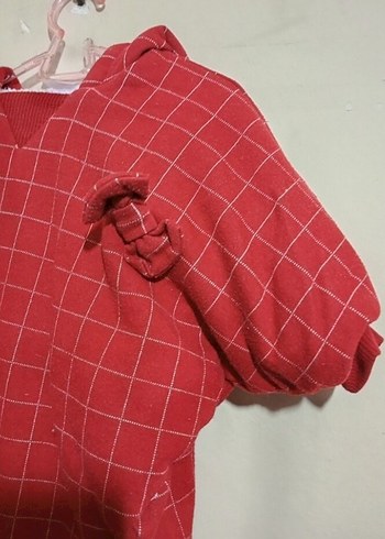 Kız Çocuk Kırmızı Kareli Kapişonlu Panço - Görsel 4