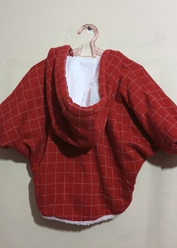 Kız Çocuk Kırmızı Kareli Kapişonlu Panço - Görsel 5