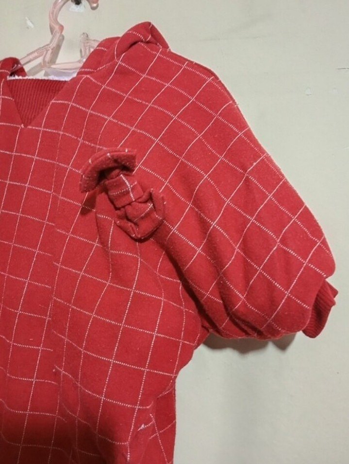 Kız Çocuk Kırmızı Kareli Kapişonlu Panço - Görsel 4