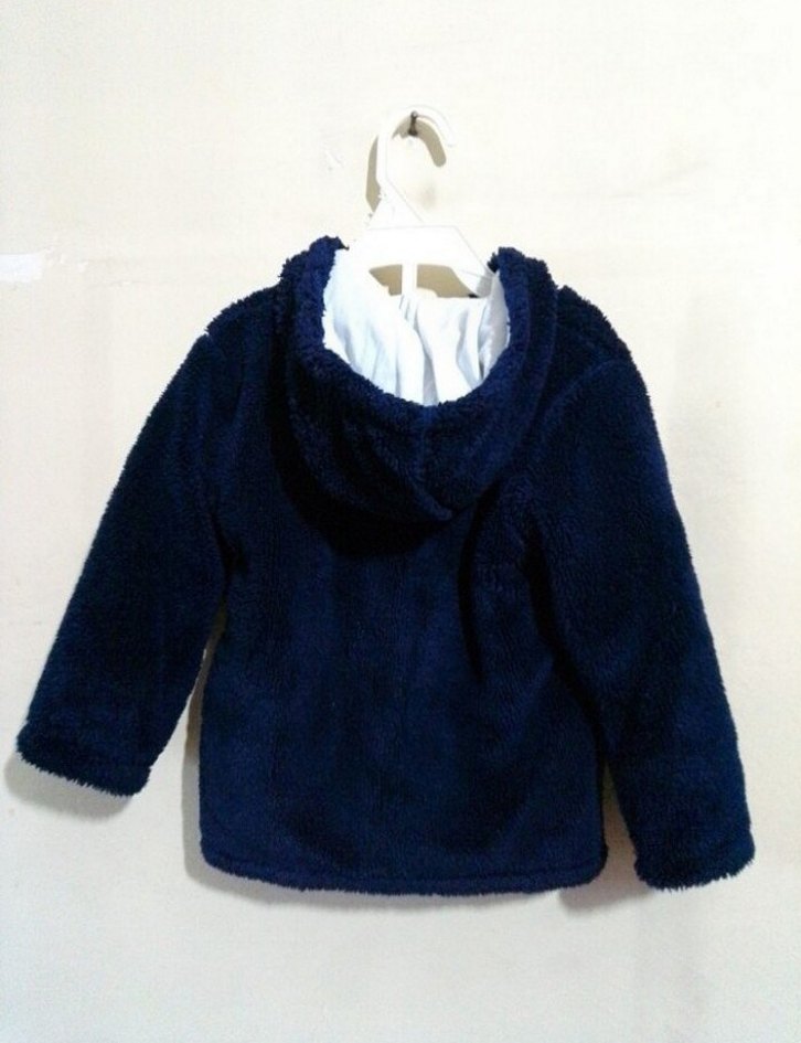 Kapüşonlu Mavi Erkek Çocuk Kaban - Görsel 4