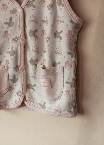 Kız Çocuk Pembe Pamuklu Düğmeli Yelek - Görsel 2