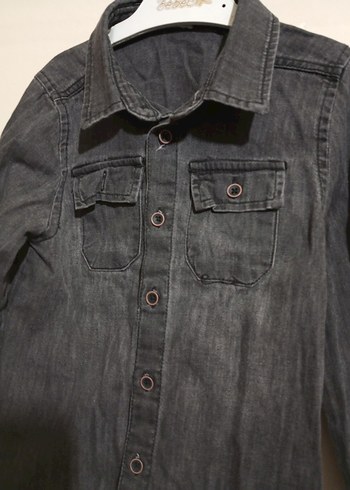 Gri Kız Çocuk Füme Kot Gömlek - Görsel 3