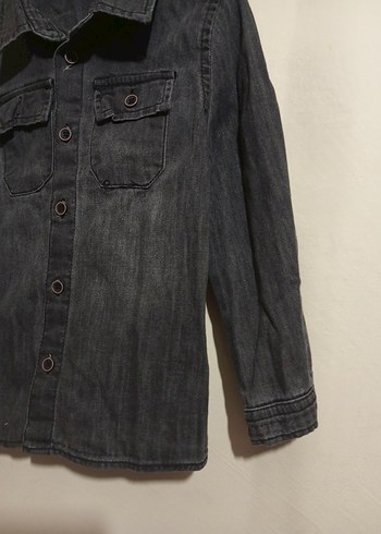 Gri Kız Çocuk Füme Kot Gömlek - Görsel 2