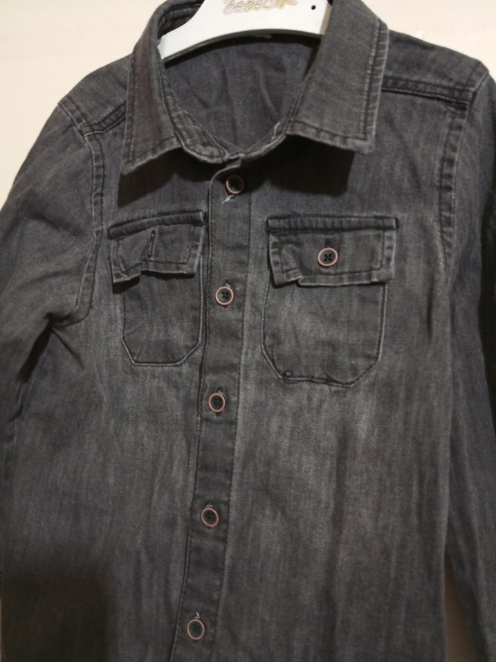 Gri Kız Çocuk Füme Kot Gömlek - Görsel 3