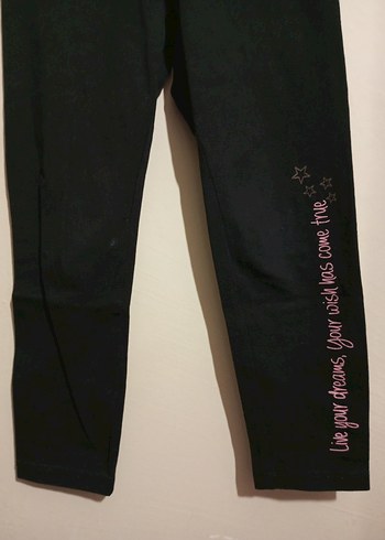 Kız Çocuk Siyah Baskılı Esnek Tayt - Görsel 2