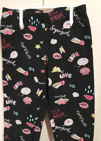 Kız Çocuk Renkli Baskılı Dar Kesim Tayt - Görsel 3