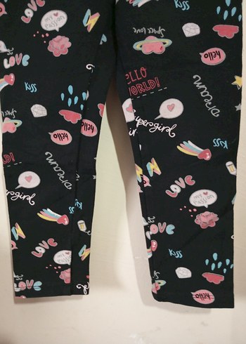 Kız Çocuk Renkli Baskılı Dar Kesim Tayt - Görsel 2