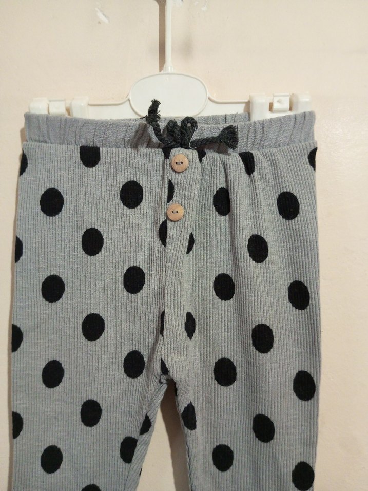 Düğmeli Gri Puantiyeli Kız Tayt - Görsel 3