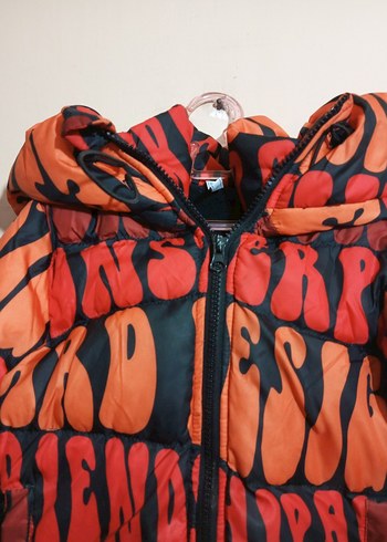 Erkek Çocuk Renkli Yazılı Kapüşonlu Mont - Görsel 3