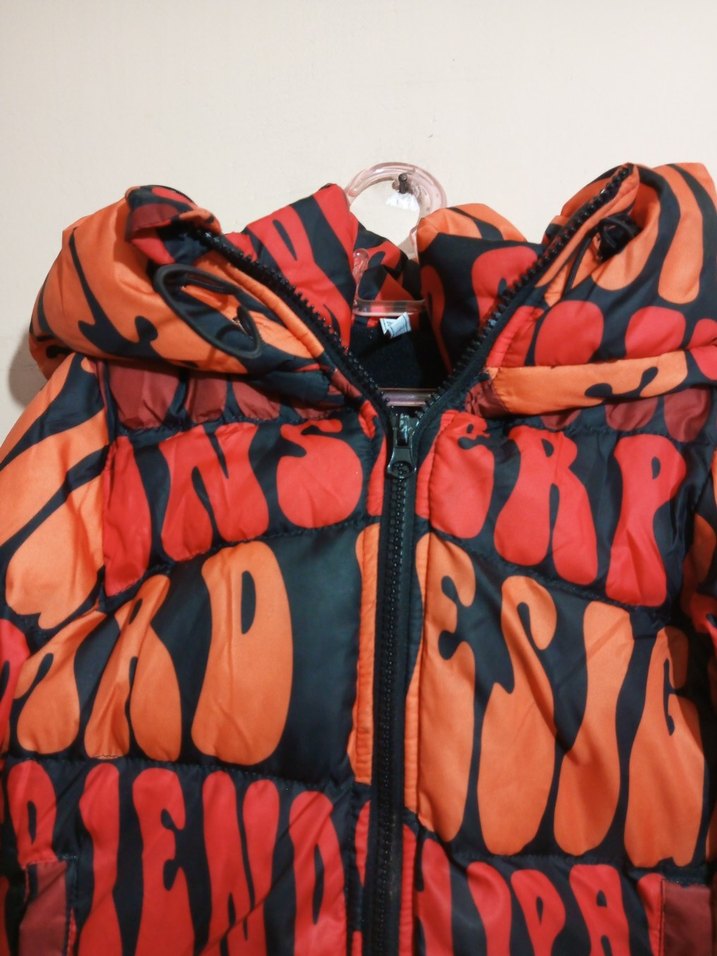 Erkek Çocuk Renkli Yazılı Kapüşonlu Mont - Görsel 3