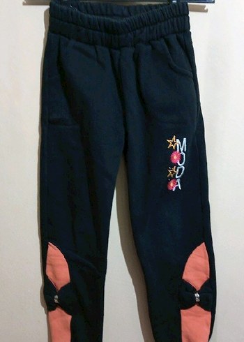 Nakışlı Siyah Kız Eşofman Altı Fiyonklu Görümümlü - Görsel 5