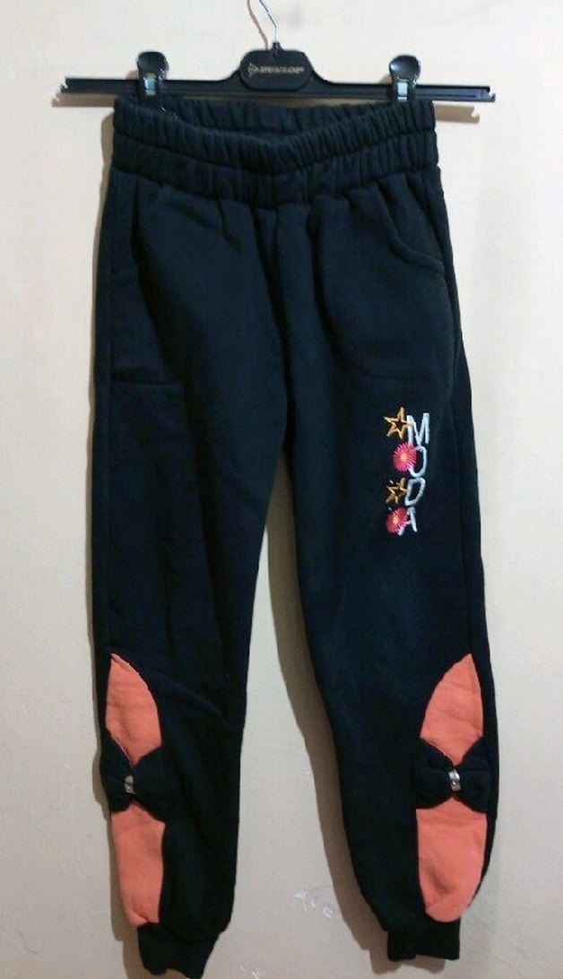 Nakışlı Siyah Kız Eşofman Altı Fiyonklu Görümümlü - Görsel 5