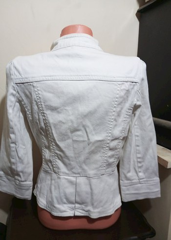 Düğmeli Beyaz Mini Denim Blazer - Görsel 5